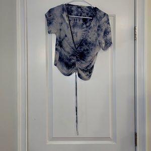 Pull string crop top, blue the dye